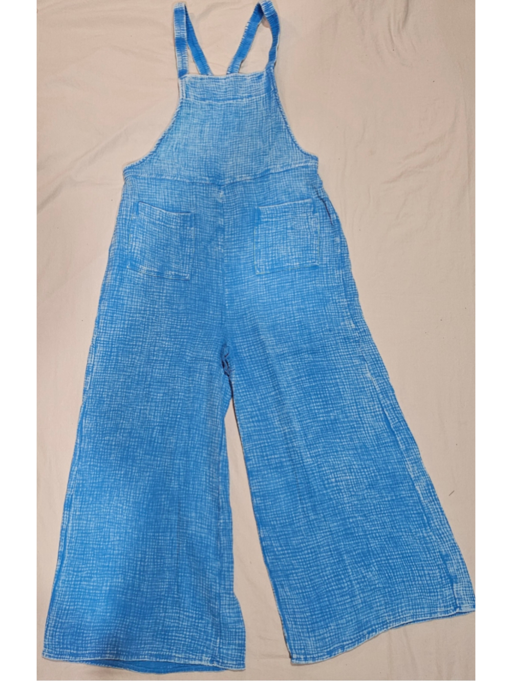 Women's Zenana Blue Cotton Crop Overalls Size Medium